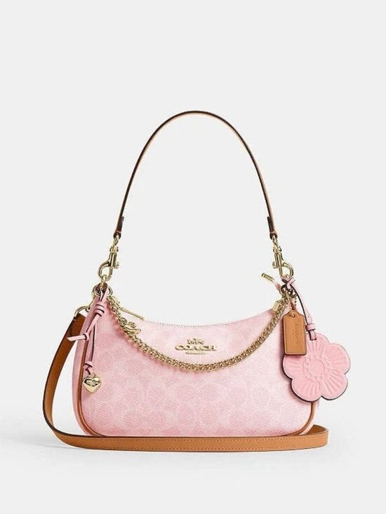 Coach Handbags - Coach Gold Powder Pink Teri Shoulder Bag Signature with Charms CEA20